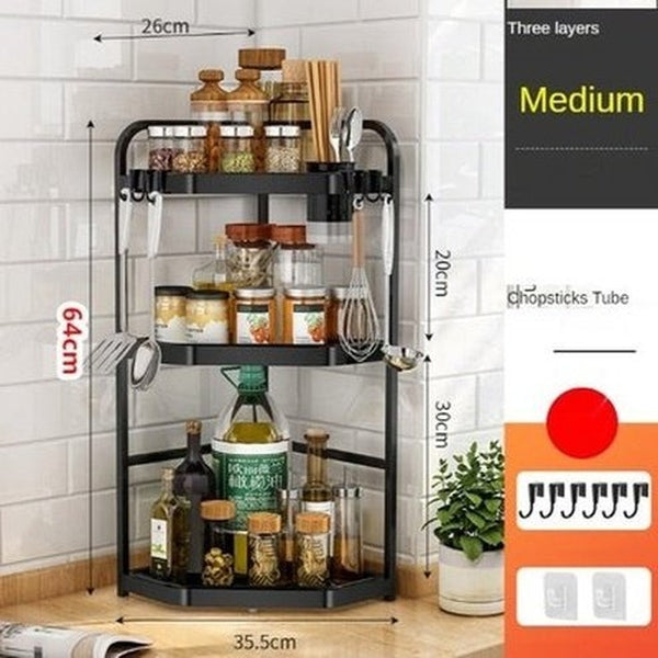 Kitchen Corner Shelving Tripod Seasoning Organizer Rack 