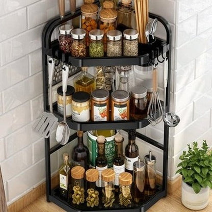 Kitchen Corner Shelving Tripod Seasoning Organizer Rack 