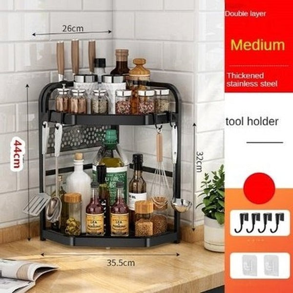 Kitchen Corner Shelving Tripod Seasoning Organizer Rack 