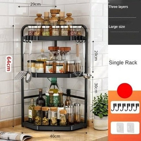 Kitchen Corner Shelving Tripod Seasoning Organizer Rack 