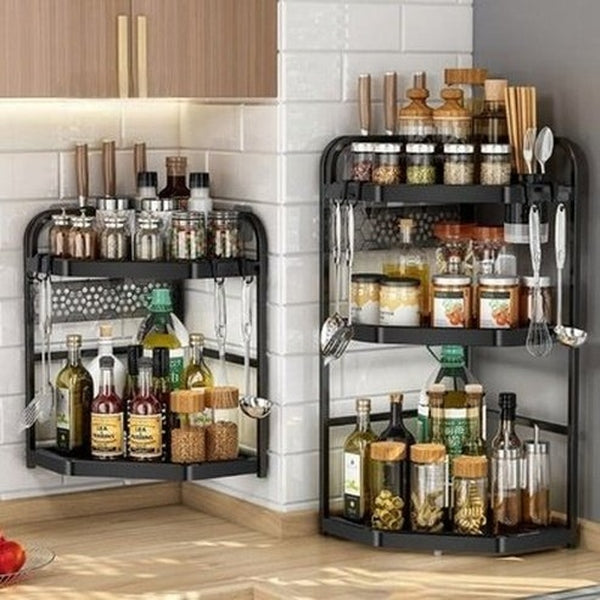 Kitchen Corner Shelving Tripod Seasoning Organizer Rack 