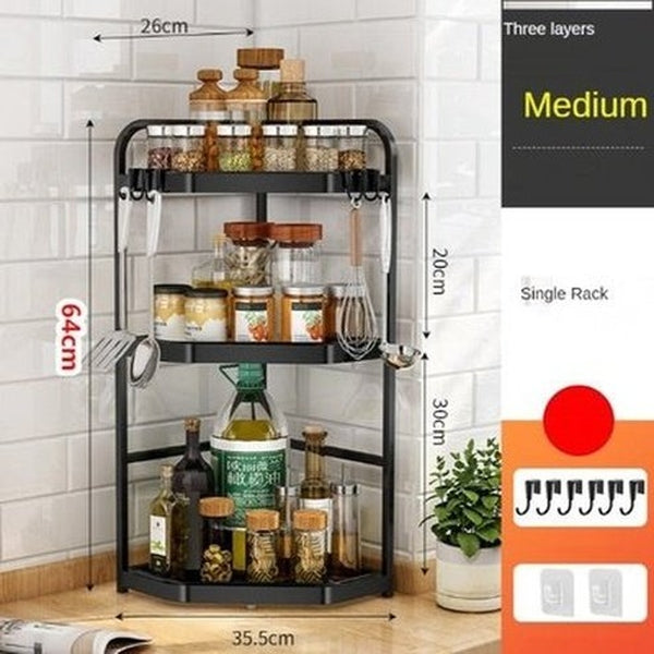 Kitchen Corner Shelving Tripod Seasoning Organizer Rack 