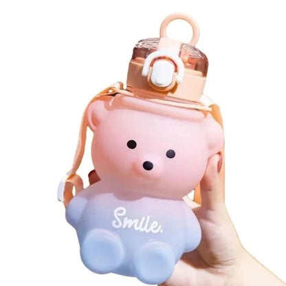 Large Cartoon Bear Portable Straw Water Bottle