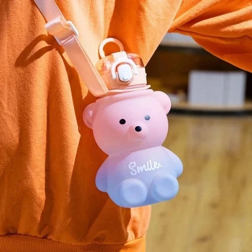 Large Cartoon Bear Portable Straw Water Bottle