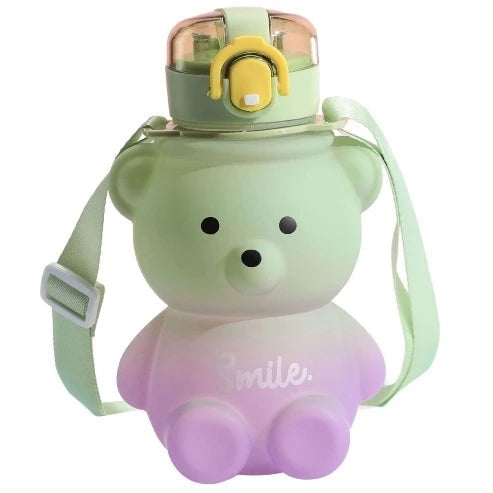 Large Cartoon Bear Portable Straw Water Bottle