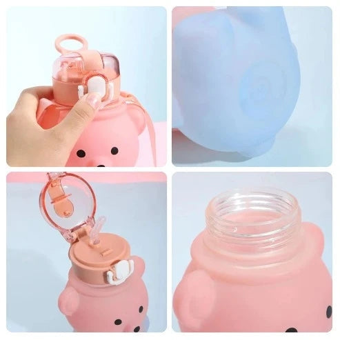 Large Cartoon Bear Portable Straw Water Bottle