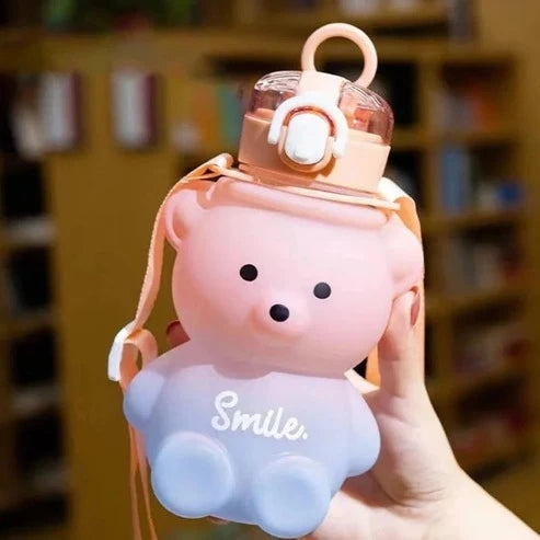 Large Cartoon Bear Portable Straw Water Bottle