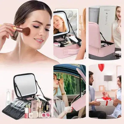 Leather LED Mirror Cosmetic Travel Case