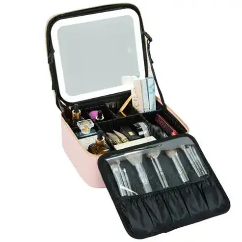 Leather LED Mirror Cosmetic Travel Case