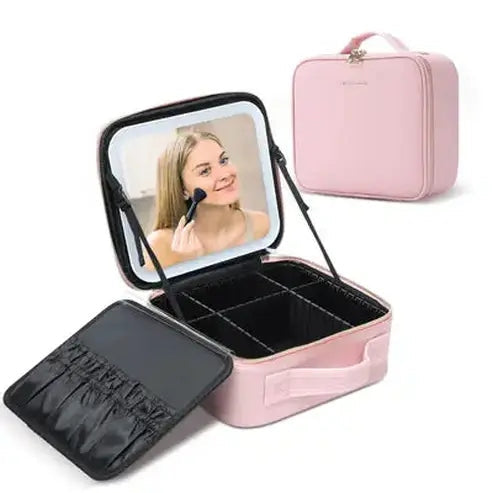 Leather LED Mirror Cosmetic Travel Case