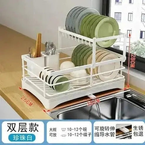 Metal Countertop Dish Storage Rack with Drainage Plate