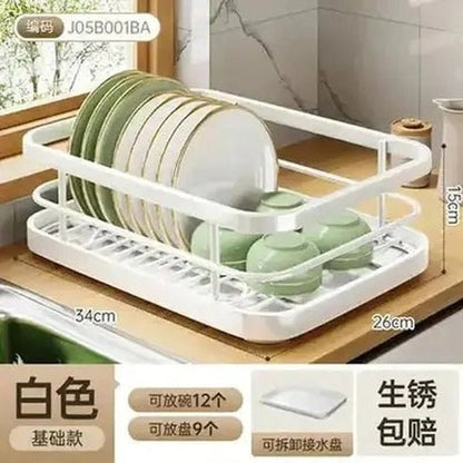 Metal Countertop Dish Storage Rack with Drainage Plate