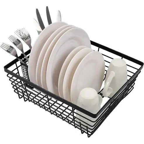 Metal Dish Drying Rack with Silverware Basket