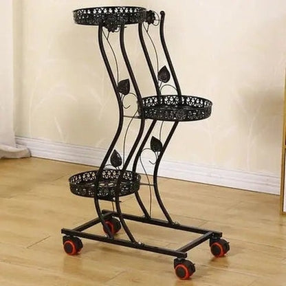 Metal Indoor Floor Standing Flower Stand with Wheels