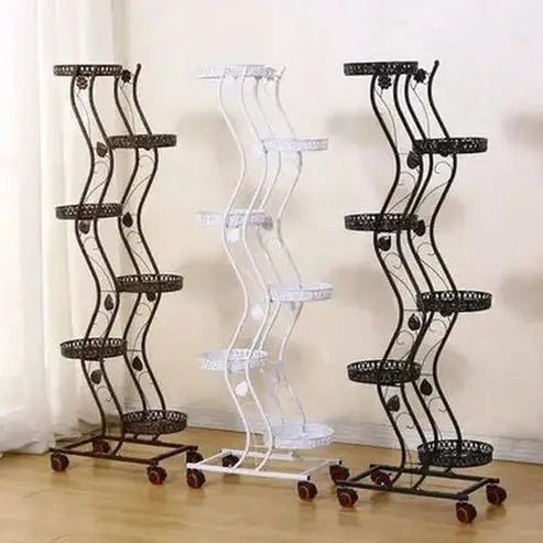 Metal Indoor Floor Standing Flower Stand with Wheels