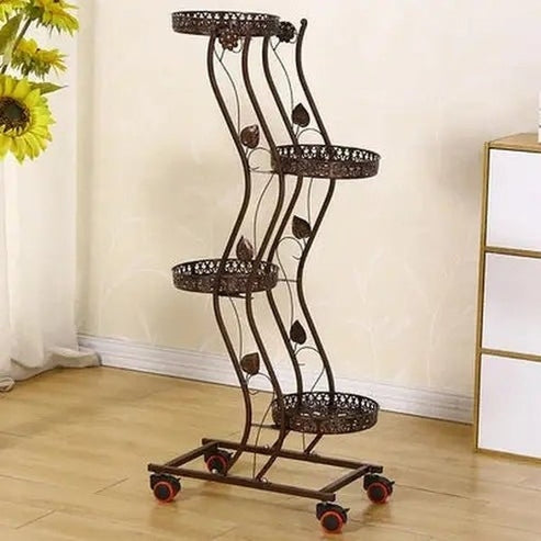 Metal Indoor Floor Standing Flower Stand with Wheels