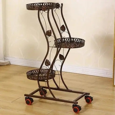 Metal Indoor Floor Standing Flower Stand with Wheels