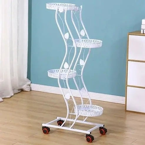 Metal Indoor Floor Standing Flower Stand with Wheels