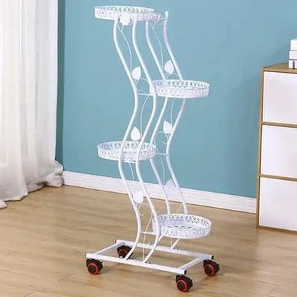 Metal Indoor Floor Standing Flower Stand with Wheels