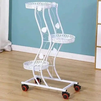 Metal Indoor Floor Standing Flower Stand with Wheels