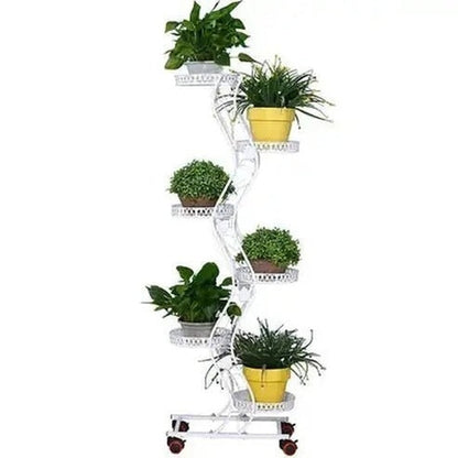 Metal Indoor Floor Standing Flower Stand with Wheels