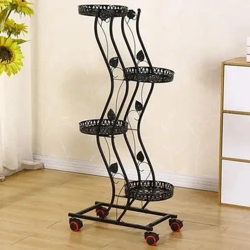 Metal Indoor Floor Standing Flower Stand with Wheels