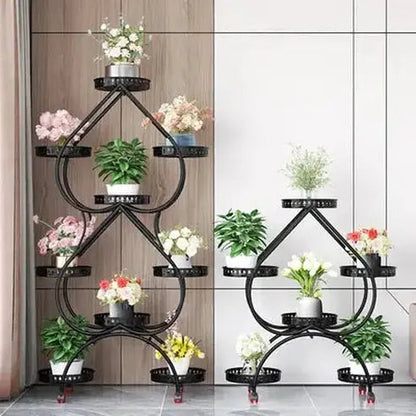 Mobile Iron Plant Stand with Heart-shaped Flower Display