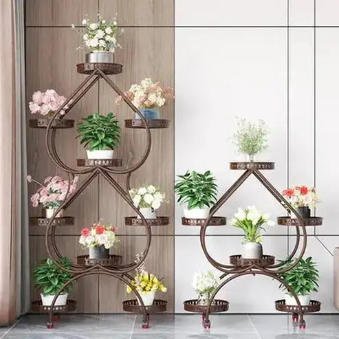 Mobile Iron Plant Stand with Heart-shaped Flower Display