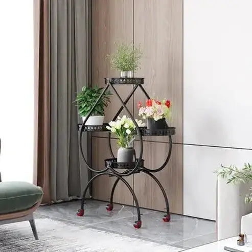 Mobile Iron Plant Stand with Heart-shaped Flower Display