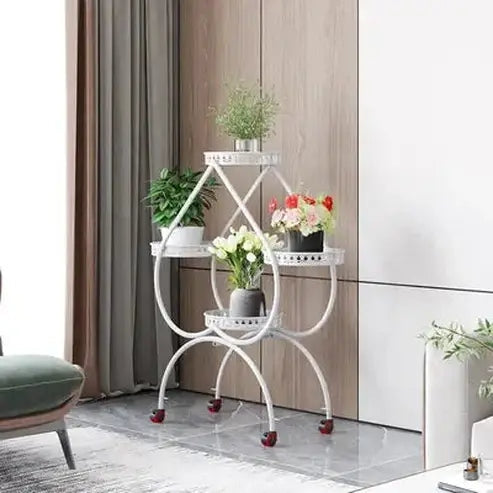 Mobile Iron Plant Stand with Heart-shaped Flower Display