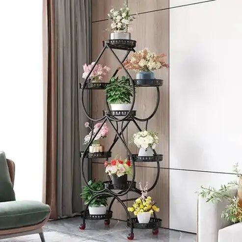 Mobile Iron Plant Stand with Heart-shaped Flower Display