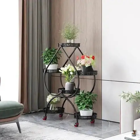 Mobile Iron Plant Stand with Heart-shaped Flower Display