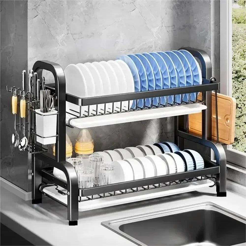 2-Tier Dish Rack with Utensil Holder