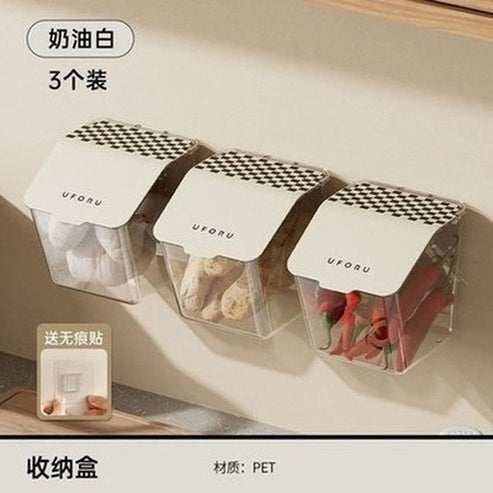 Wall Mount Spice Organizer, Storage Basket, Punch-Free Kitchen Preservation Storage. Spice Storage Box, Kitchen Condiment Organizer, Wall-Mounted Without Drilling. 