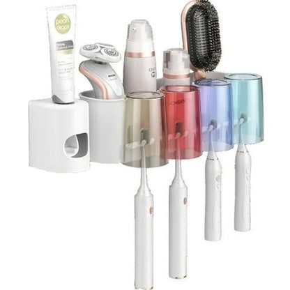 No-Drill Toothbrush Holder with Mouthwash Cup & Toothpaste Dispenser