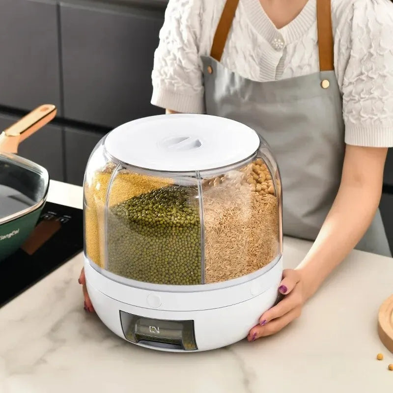 360° Rotating Rice Storage Container with 6 Compartments