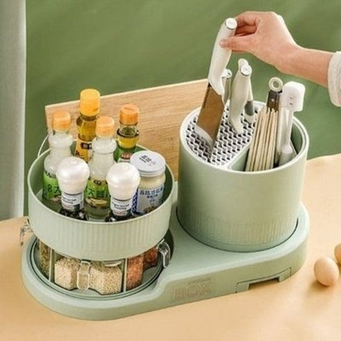 Double Storage Plate Seasoning Rack Rotary Knife Holder 