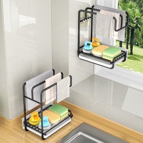 Kitchen Storage Racks Metal Waterproof Sink Desk Organizer Sponge Scouring Pad Drain Rack