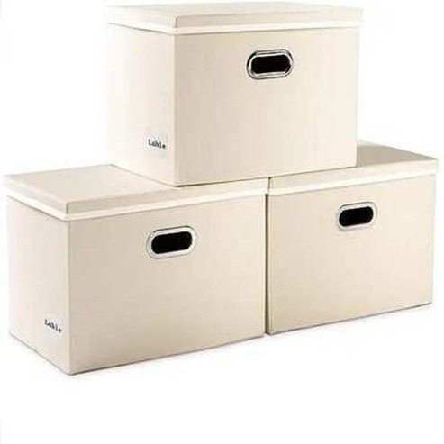 Linen Foldable Storage Boxes with Lid - Large Collapsible Organizer Bins