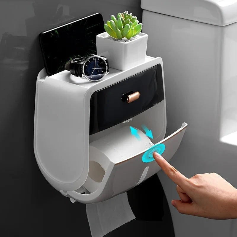 Toilet Roll Paper Holder with Storage | Double Layer Waterproof Tissue Box