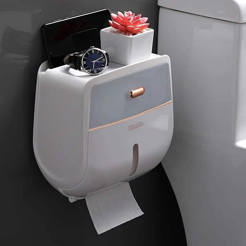 Toilet Roll Paper Holder with Storage | Double Layer Waterproof Tissue Box