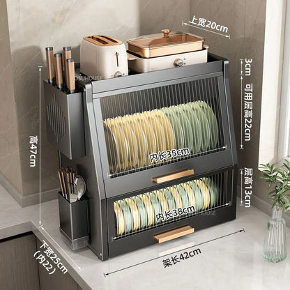 Dustproof Kitchen Cabinet with Dish Rack