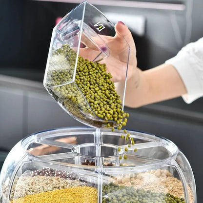 360° Rotating Rice Storage Container with 6 Compartments