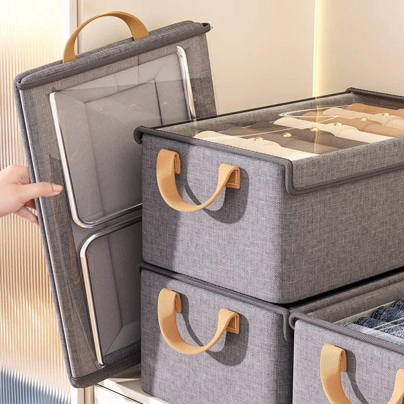 Folding Clothes Storage Box with Metal Frame for Wardrobe Organization