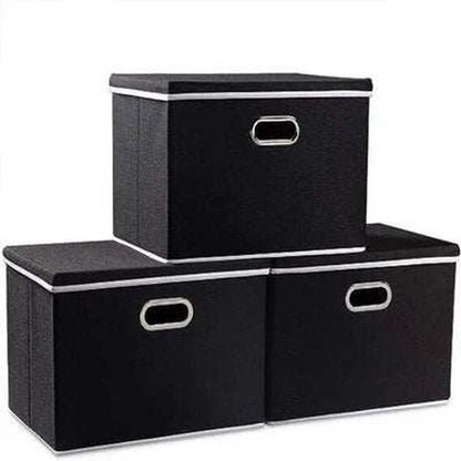 Linen Foldable Storage Boxes with Lid - Large Collapsible Organizer Bins