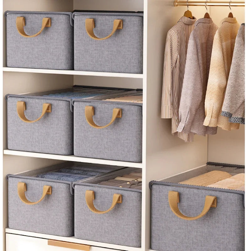 Folding Clothes Storage Box with Metal Frame for Wardrobe Organization