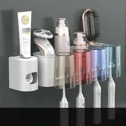 No-Drill Toothbrush Holder with Mouthwash Cup & Toothpaste Dispenser