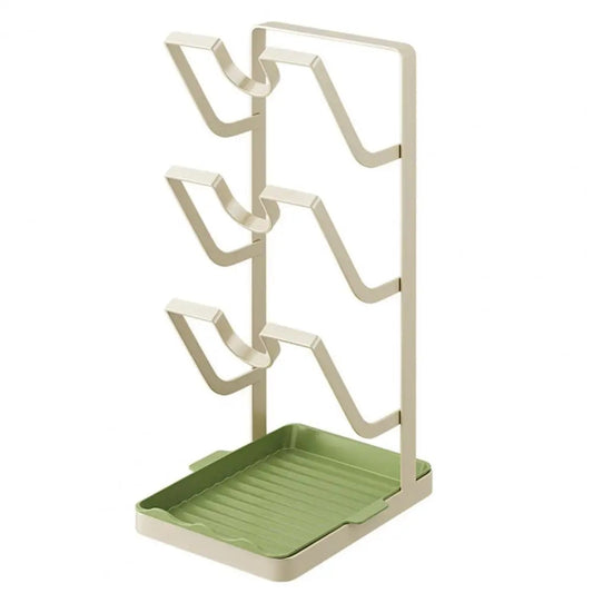 Kitchen Pot Lid Rack | 3-Tier Holder with Drain Tray | Cabinet Organizer