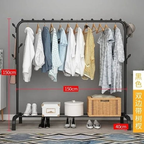 Modern Metal Coat Rack with Shoe Storage | Multifunctional Entryway Organizer for Clothes &amp; Accessories