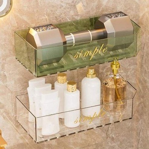 Wall-Mounted Hollow Design Clear Shampoo Storage Rack 